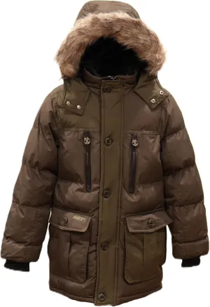 Base Camp Parka Puffer for Boys Heavy Puffer Winter Jacket with Hood and Removable Faux Fur