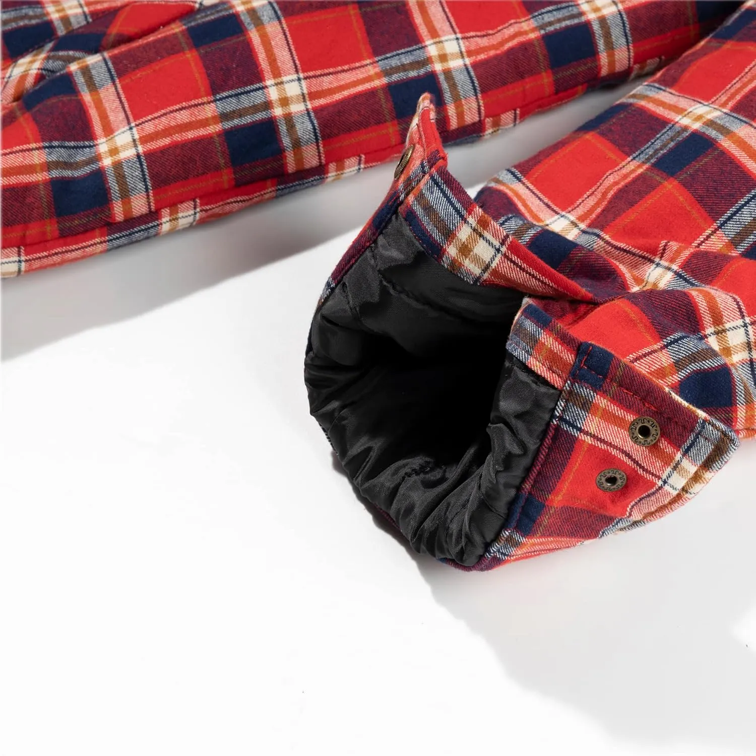 COEVALS CLUB Men's Flannel Jacket Sherpa Lined Quilted Cotton Snap Button Up Long Sleeve Shirts Hooded Coat
