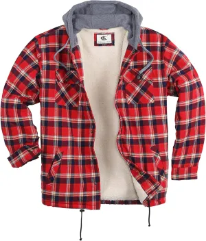 COEVALS CLUB Men's Flannel Jacket Sherpa Lined Quilted Cotton Snap Button Up Long Sleeve Shirts Hooded Coat