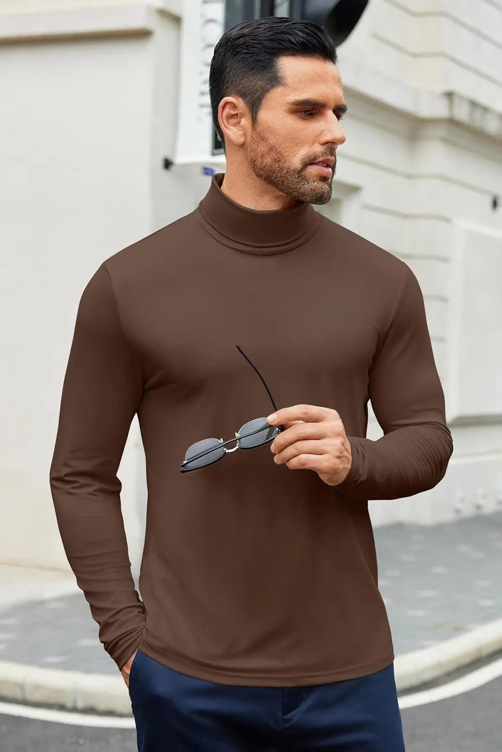 COOFANDY Men's Slim Fit Basic Turtleneck T-Shirt Long Sleeve Solid T Shirts Casual Knit Pullover Thermal Tops