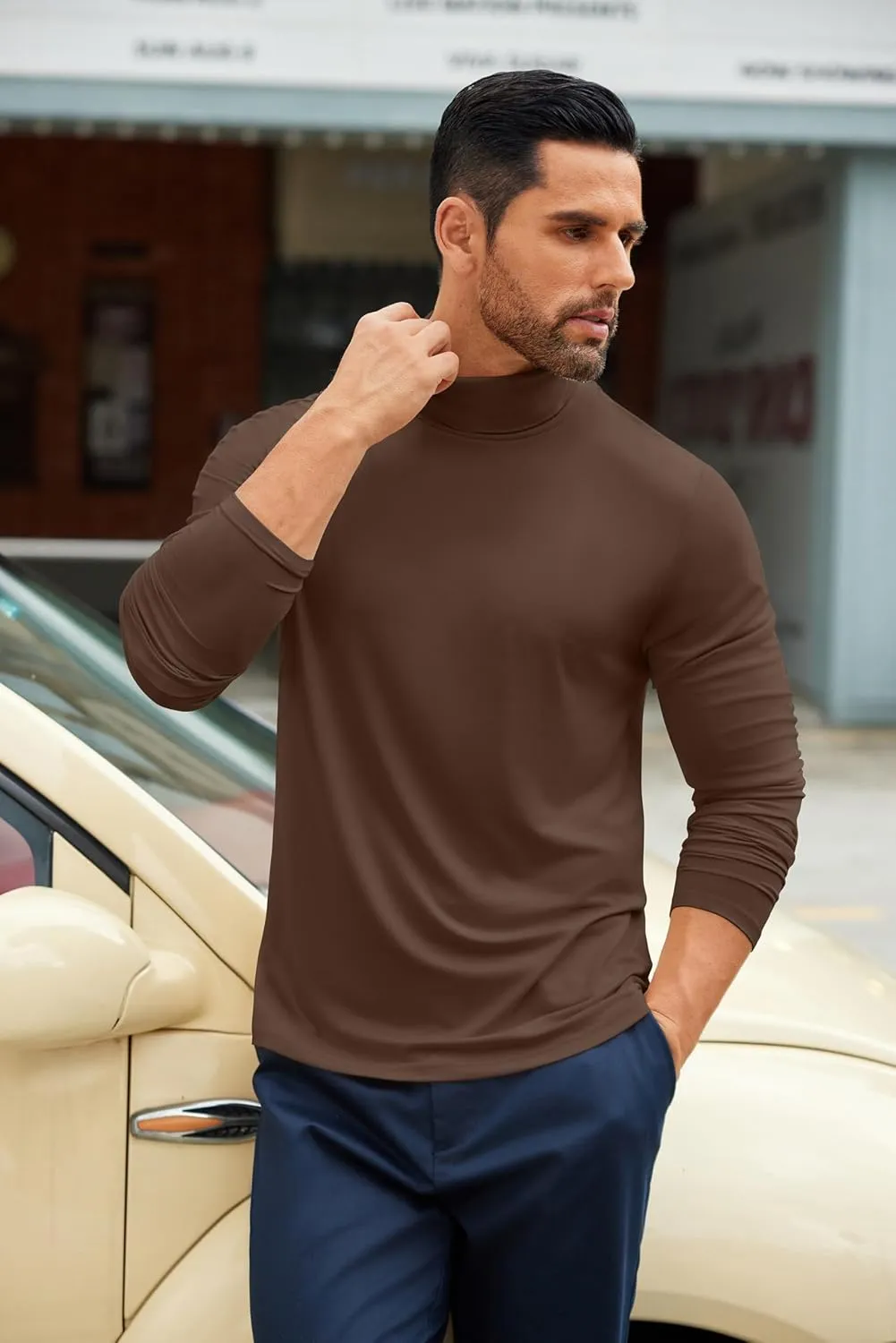 COOFANDY Men's Slim Fit Basic Turtleneck T-Shirt Long Sleeve Solid T Shirts Casual Knit Pullover Thermal Tops