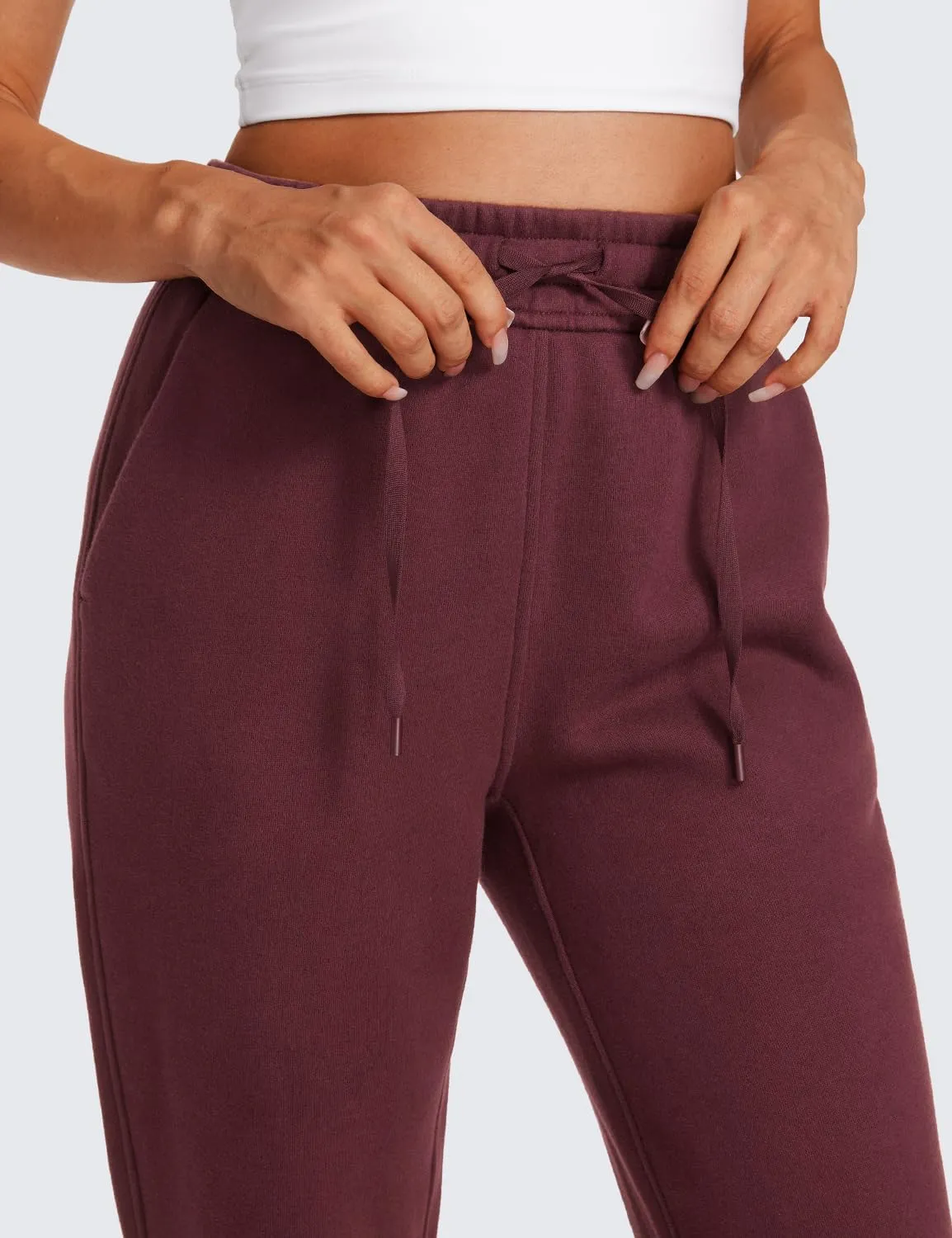 CRZ YOGA Cotton Fleece Lined Sweatpants Women High Waisted Warm Casual Lounge Jogger Pants with Pockets