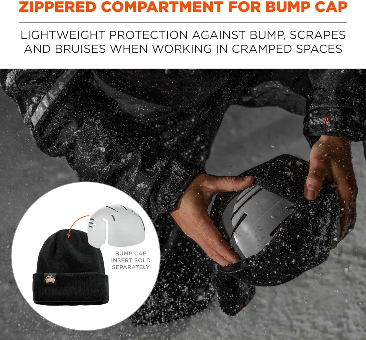 Ergodyne N-Ferno 6811Z Rib Knit Hat with Zippered Pocket for Bump Cap Insert,Hat only, Black,3 months
