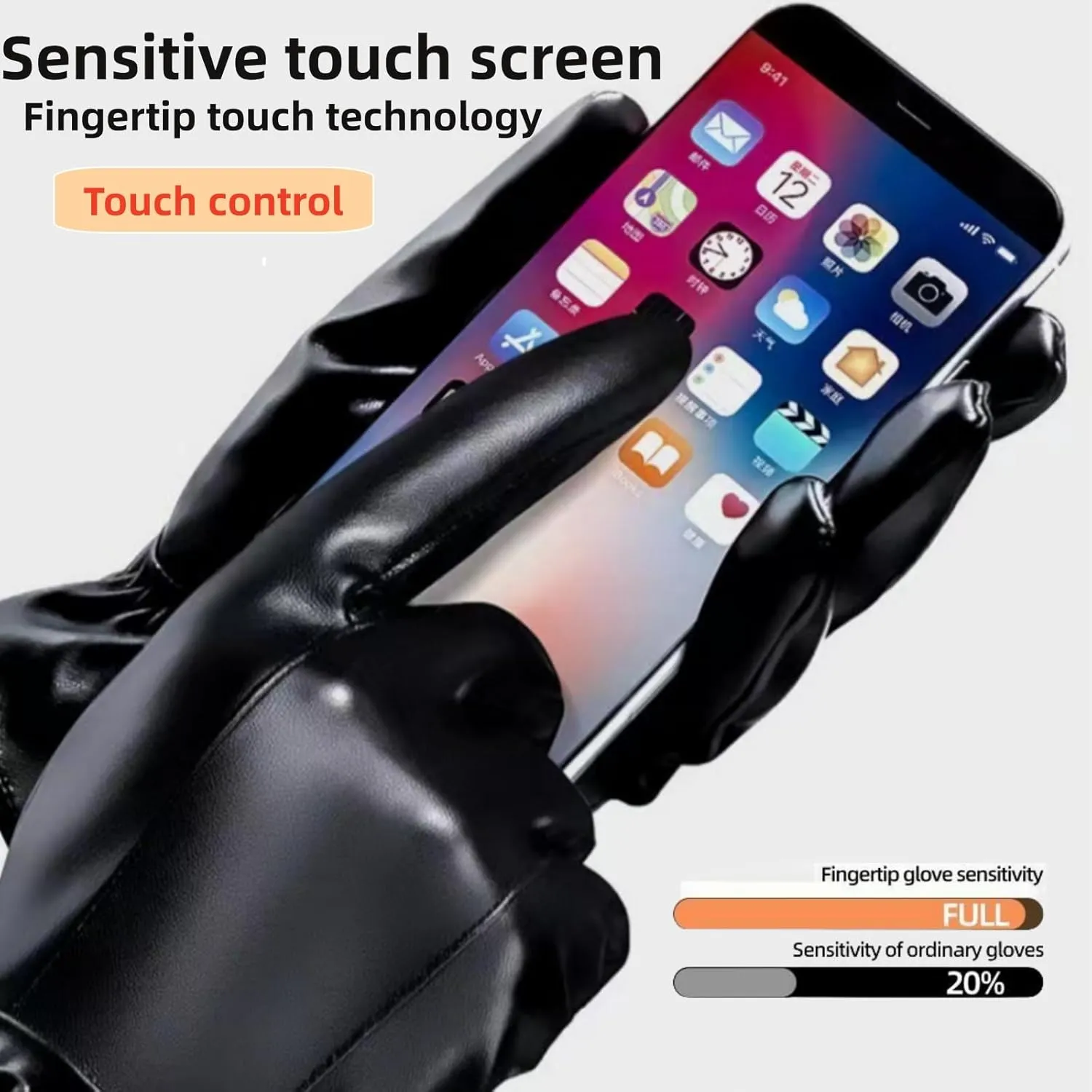 Leather Gloves for Men,Winter Warm Touch Screen Motor Gloves,Soft Cashmere Lining-Christmas, Valentine's Day Present