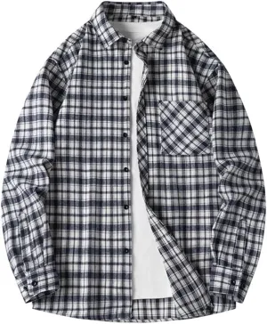 Men Plaid Flannel Casual Shirt Checkered Loose Slim Shirt Oversized Office Business Shirts