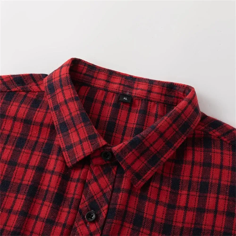 Men Plaid Flannel Casual Shirt Checkered Loose Slim Shirt Oversized Office Business Shirts