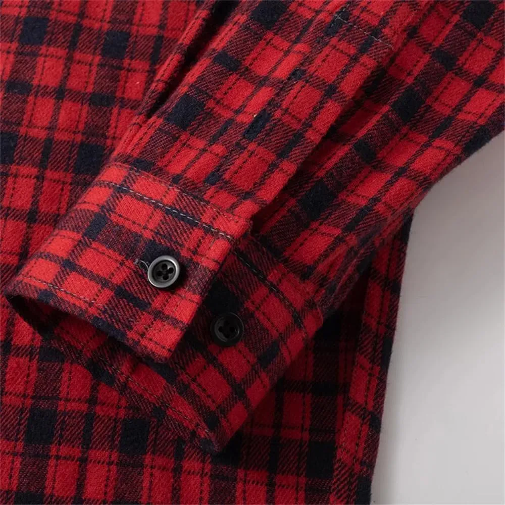 Men Plaid Flannel Casual Shirt Checkered Loose Slim Shirt Oversized Office Business Shirts