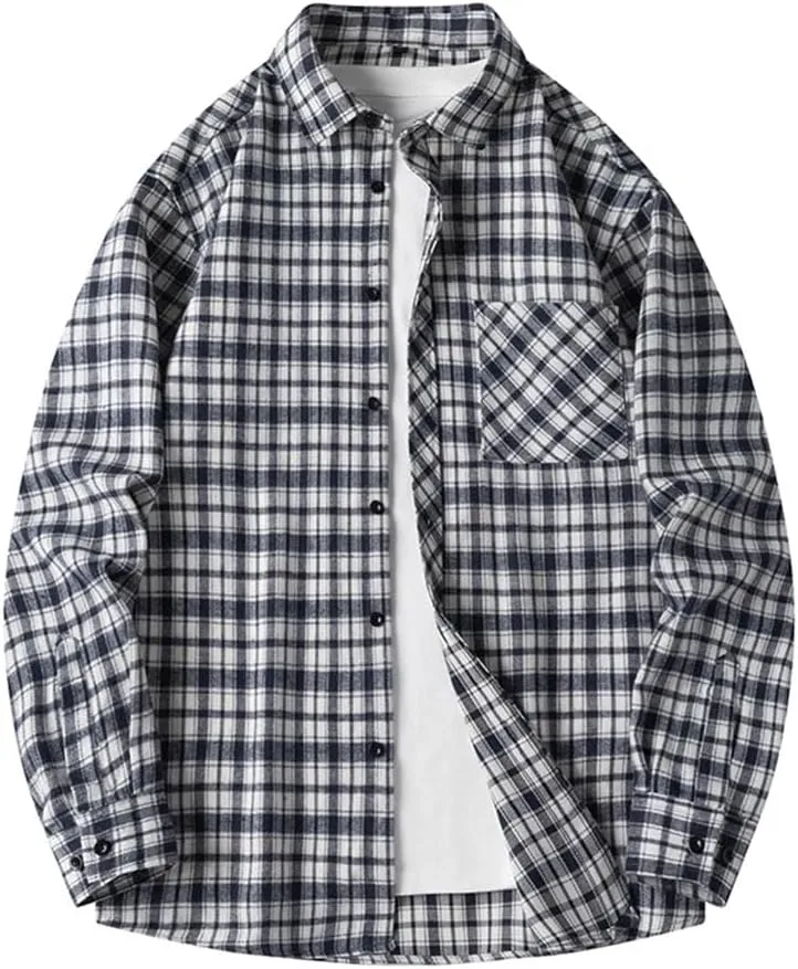 Men Plaid Flannel Casual Shirt Checkered Loose Slim Shirt Oversized Office Business Shirts