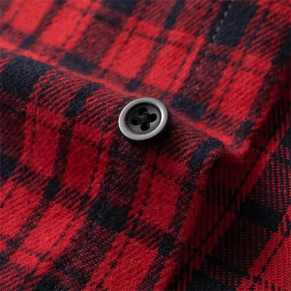 Men Plaid Flannel Casual Shirt Checkered Loose Slim Shirt Oversized Office Business Shirts