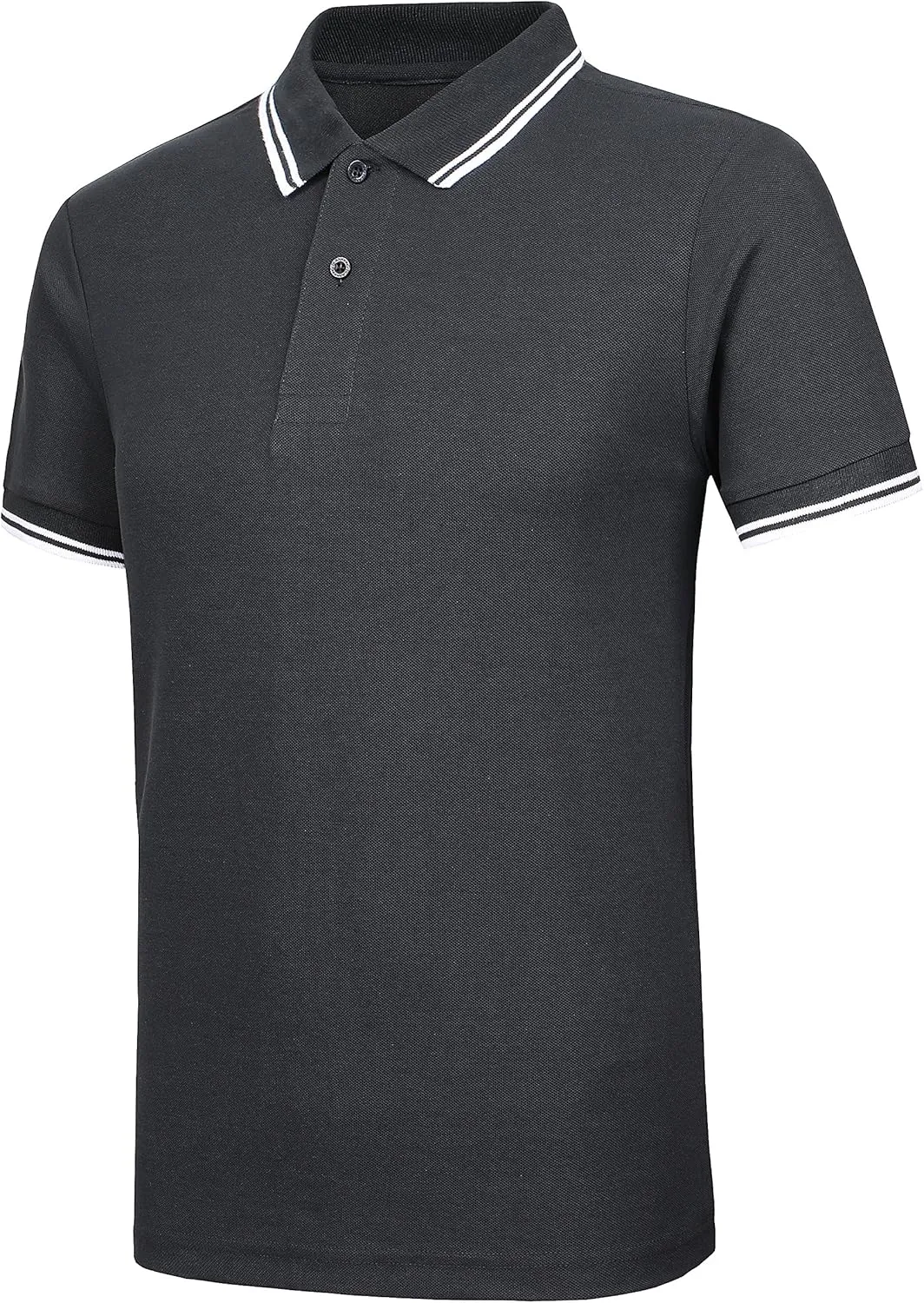Men's Cotton Casual Polo Shirt Short Sleeve Striped Solid Golf Polo Shirts for Men Classic Pique Relaxed-Fit