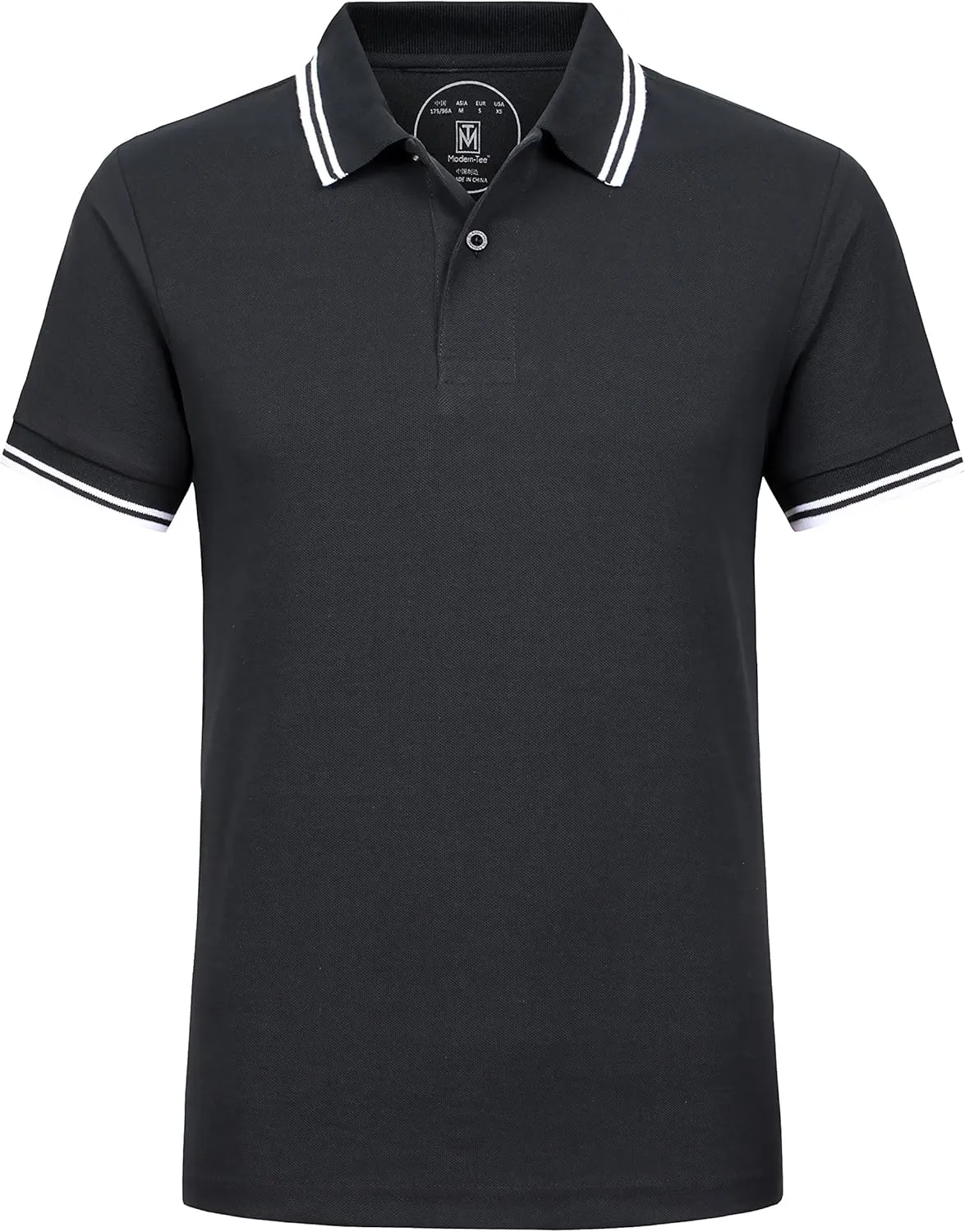 Men's Cotton Casual Polo Shirt Short Sleeve Striped Solid Golf Polo Shirts for Men Classic Pique Relaxed-Fit