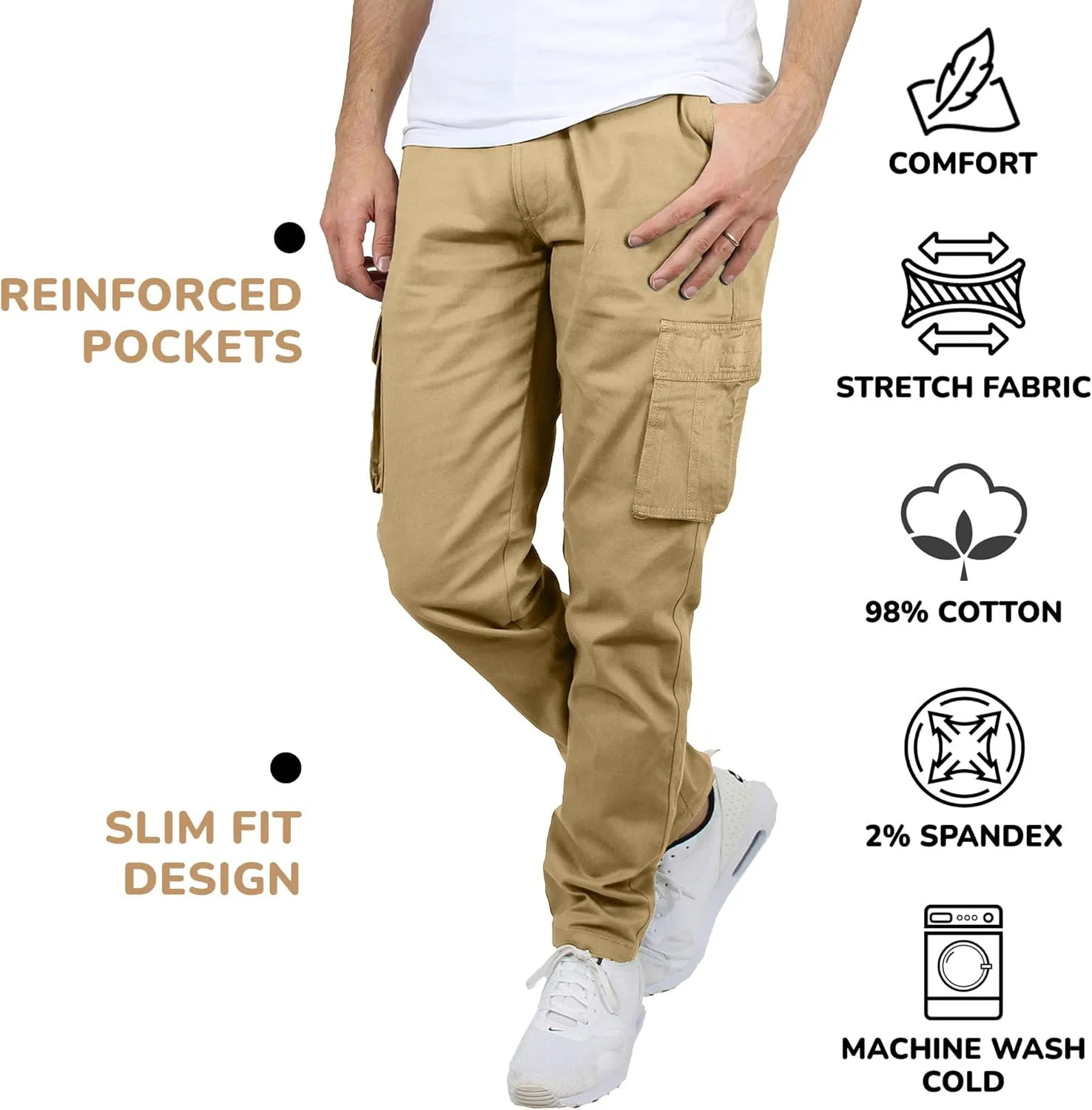 Men's Flex-Stretch Cotton Cargo Pants, 31-Inch Inseam - Comfortable and Durable