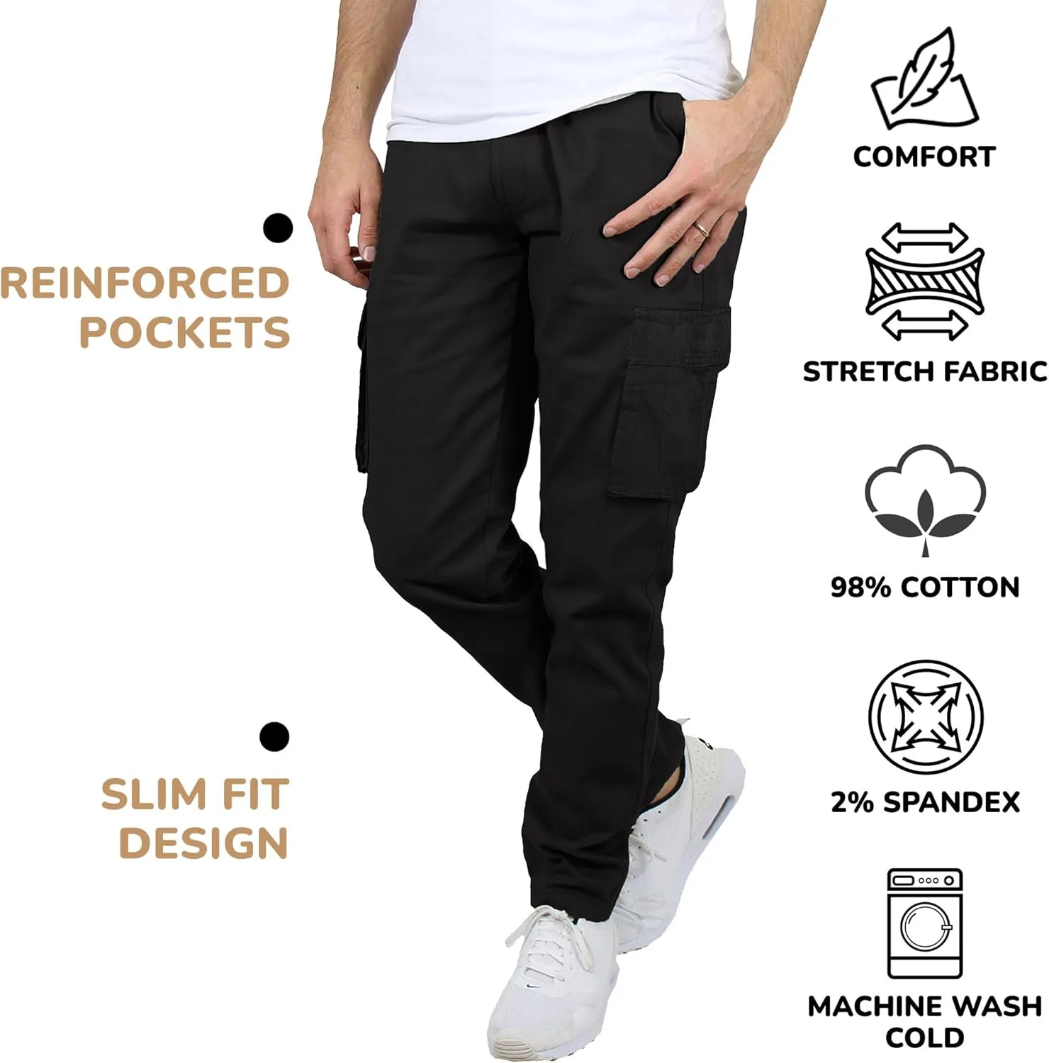 Men's Flex-Stretch Cotton Cargo Pants, 31-Inch Inseam - Comfortable and Durable