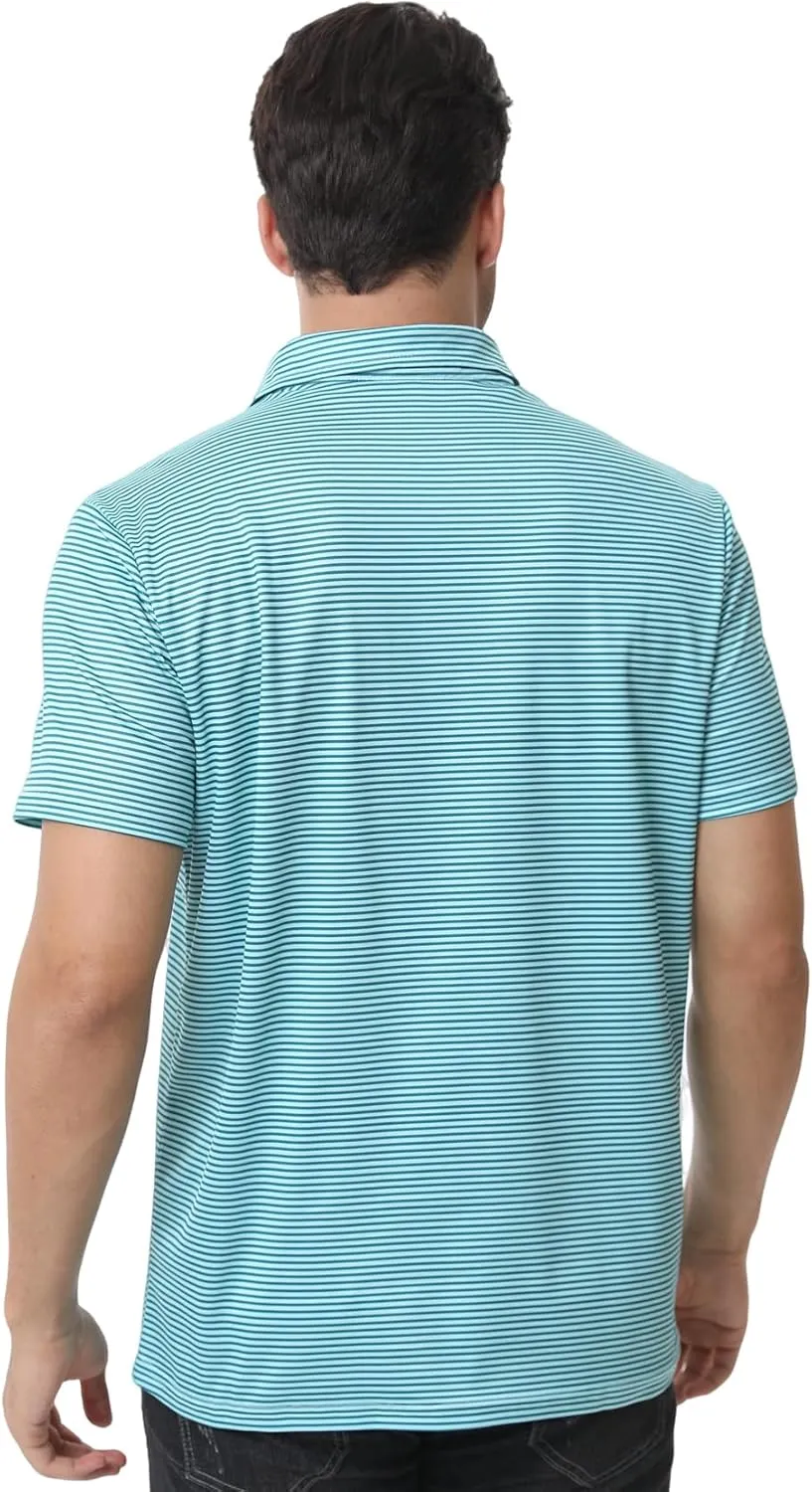 Men's Polyester Pique Polo Shirts Summer Casual Printed Short Sleeve Golf Polo Shirts