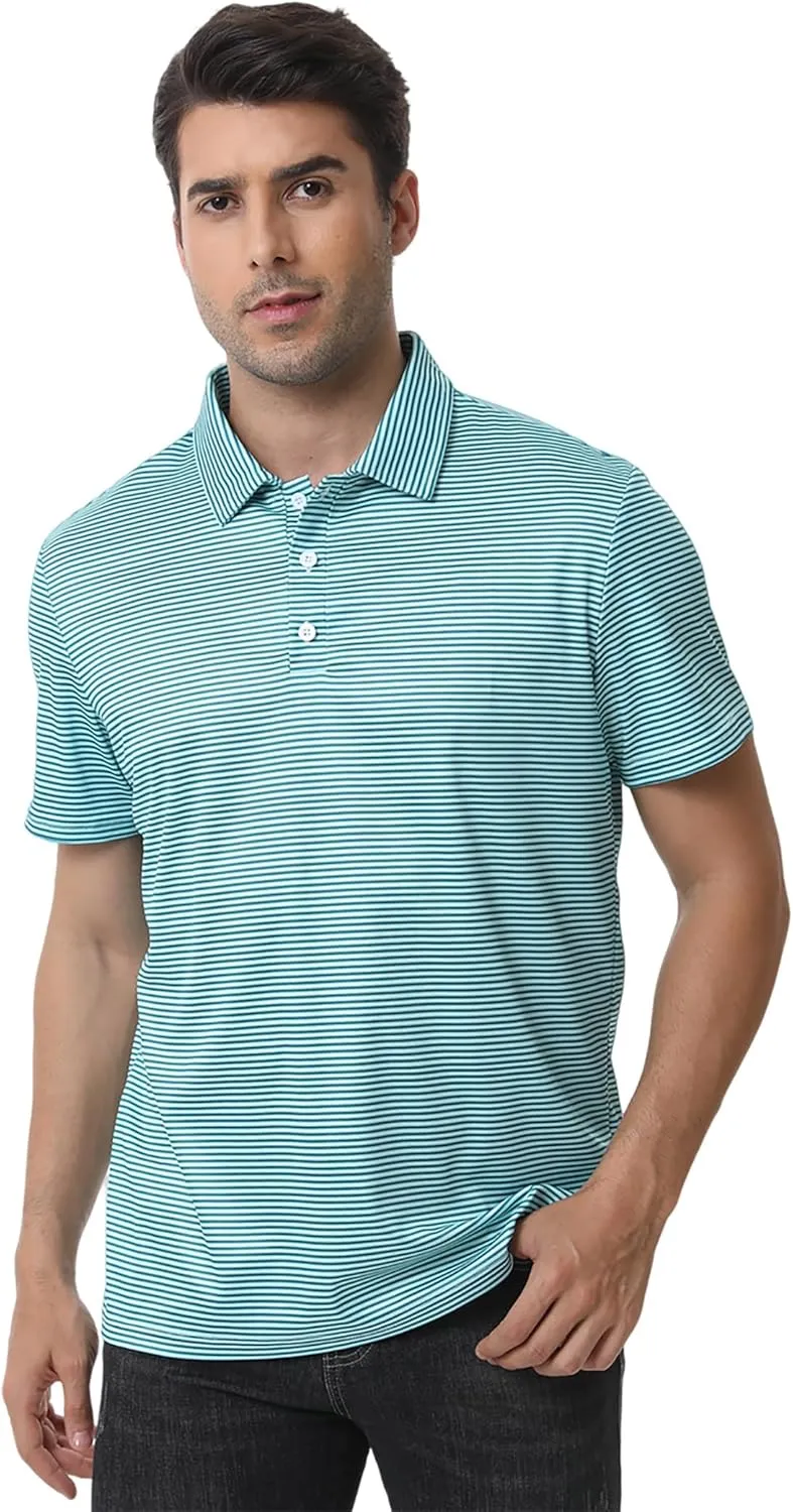 Men's Polyester Pique Polo Shirts Summer Casual Printed Short Sleeve Golf Polo Shirts