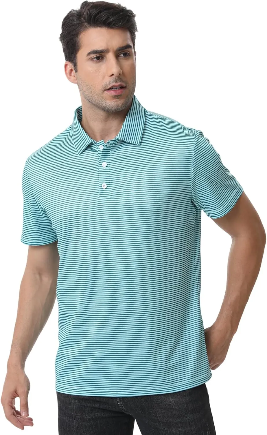 Men's Polyester Pique Polo Shirts Summer Casual Printed Short Sleeve Golf Polo Shirts
