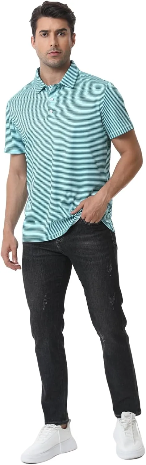 Men's Polyester Pique Polo Shirts Summer Casual Printed Short Sleeve Golf Polo Shirts