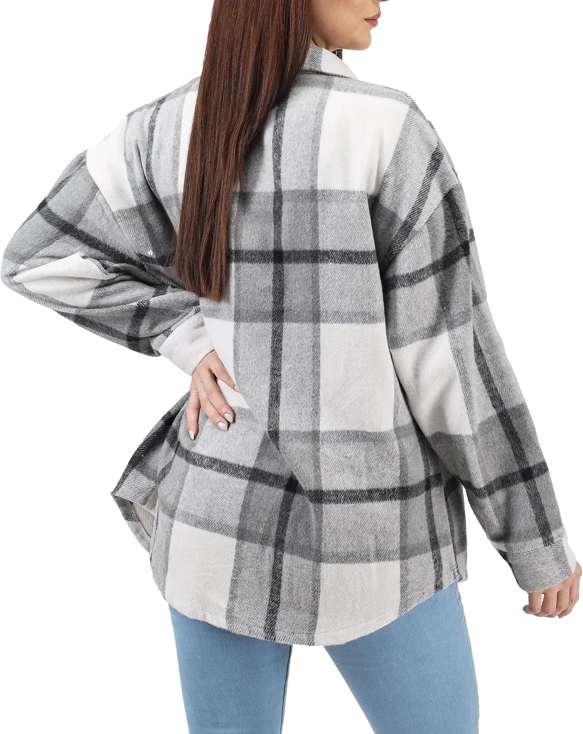 NY Threads Women's Flannel Plaid Shacket Button Down Long Sleeve Loose Fit Shirt Casual Jacket Coat