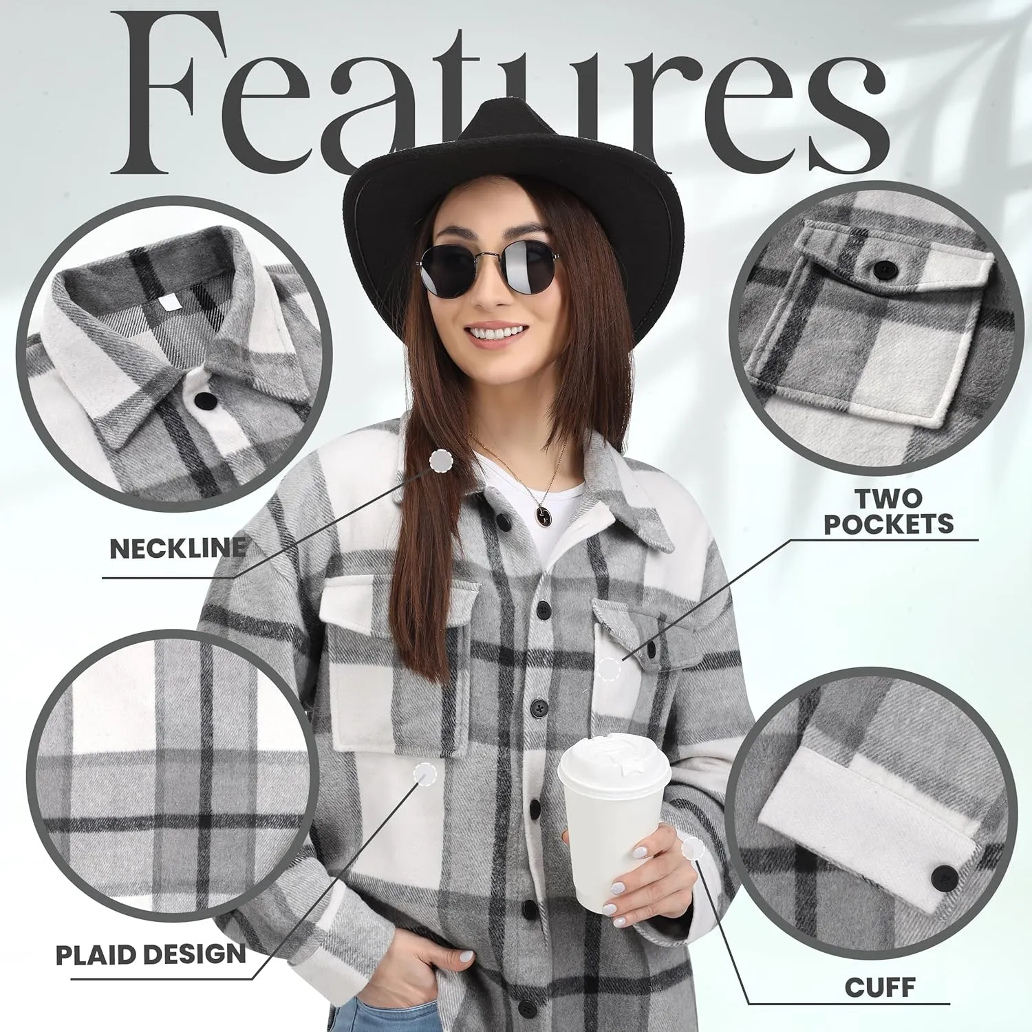 NY Threads Women's Flannel Plaid Shacket Button Down Long Sleeve Loose Fit Shirt Casual Jacket Coat