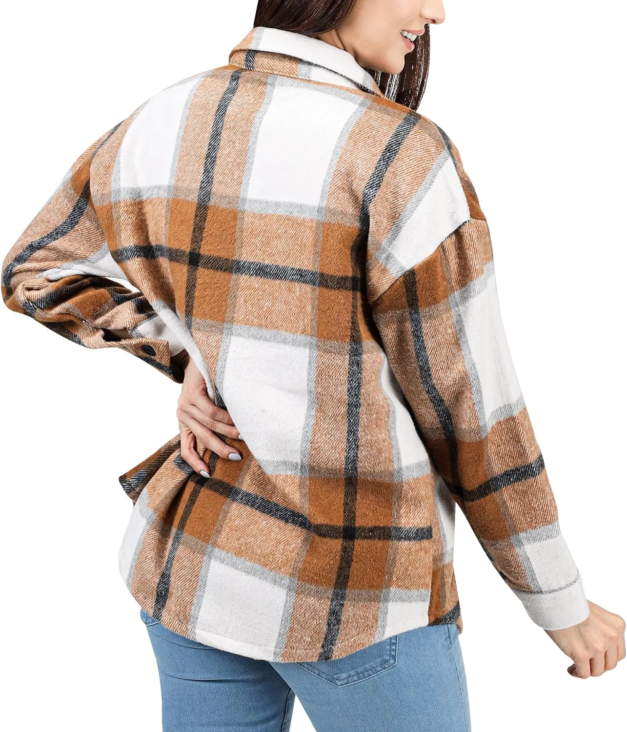 NY Threads Women's Flannel Plaid Shacket Button Down Long Sleeve Loose Fit Shirt Casual Jacket Coat
