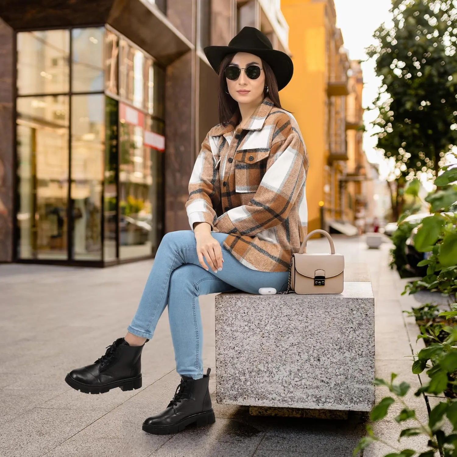 NY Threads Women's Flannel Plaid Shacket Button Down Long Sleeve Loose Fit Shirt Casual Jacket Coat