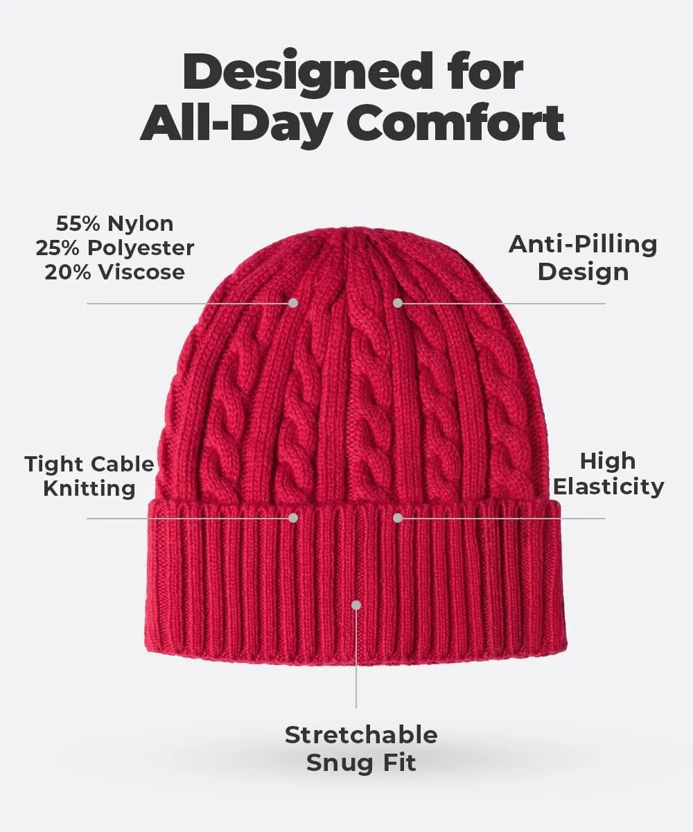 Revony Cable Knit Beanie for Women & Men - Warm, Soft, with a Delicious Cashmere Feel
