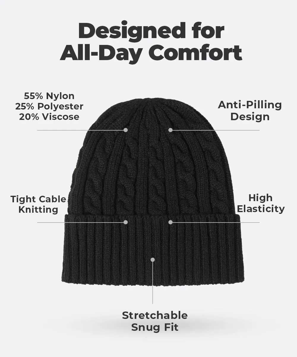 Revony Cable Knit Beanie for Women & Men - Warm, Soft, with a Delicious Cashmere Feel