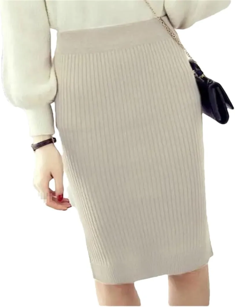Women Elastic Skirt Autumn Winter Split Sexy Warm Knitted Pencil Skirts Ladies High Waist Party Elegant Long Skirt