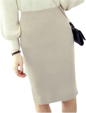 Women Elastic Skirt Autumn Winter Split Sexy Warm Knitted Pencil Skirts Ladies High Waist Party Elegant Long Skirt