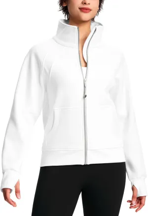 Womens Fleece Lined Half Zip Pullover Cotton Winter Warm Scuba Sweatshirt for Women with Thumbhole Pocket