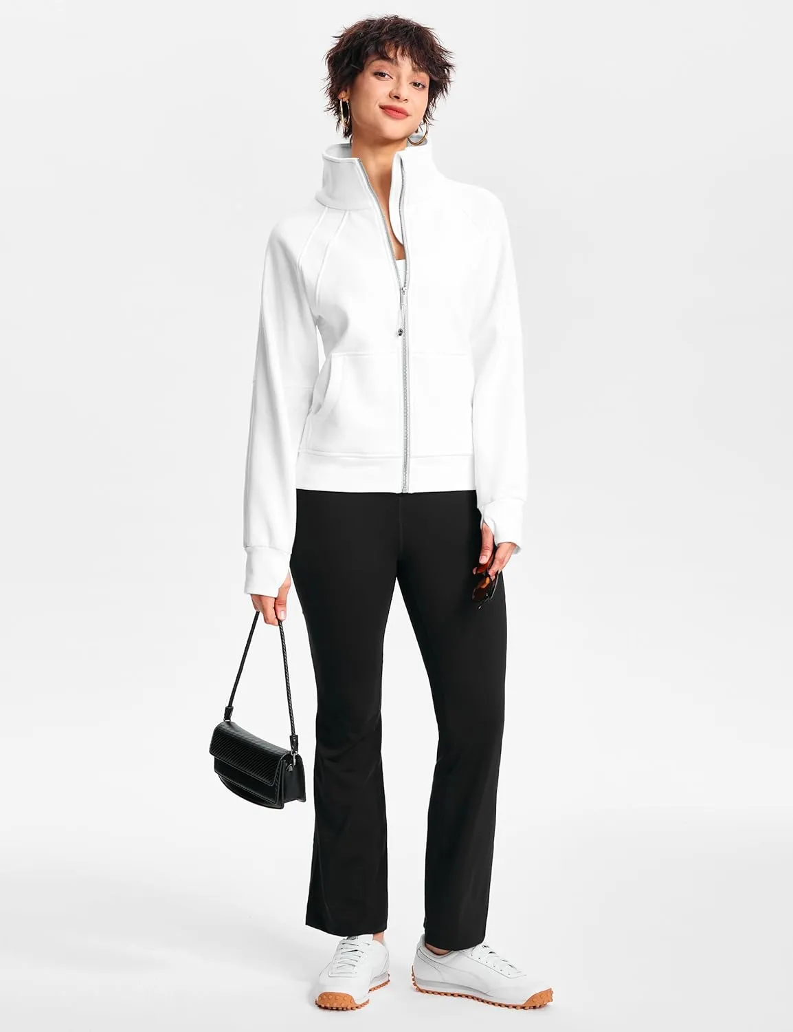Womens Fleece Lined Half Zip Pullover Cotton Winter Warm Scuba Sweatshirt for Women with Thumbhole Pocket