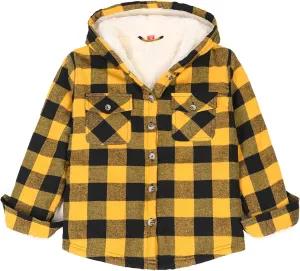 ZENTHACE Girls Hooded Plaid Flannel Shirt Jacket with Hand Pockets,Sherpa Lined Button Down Flannel Shacket Jacket